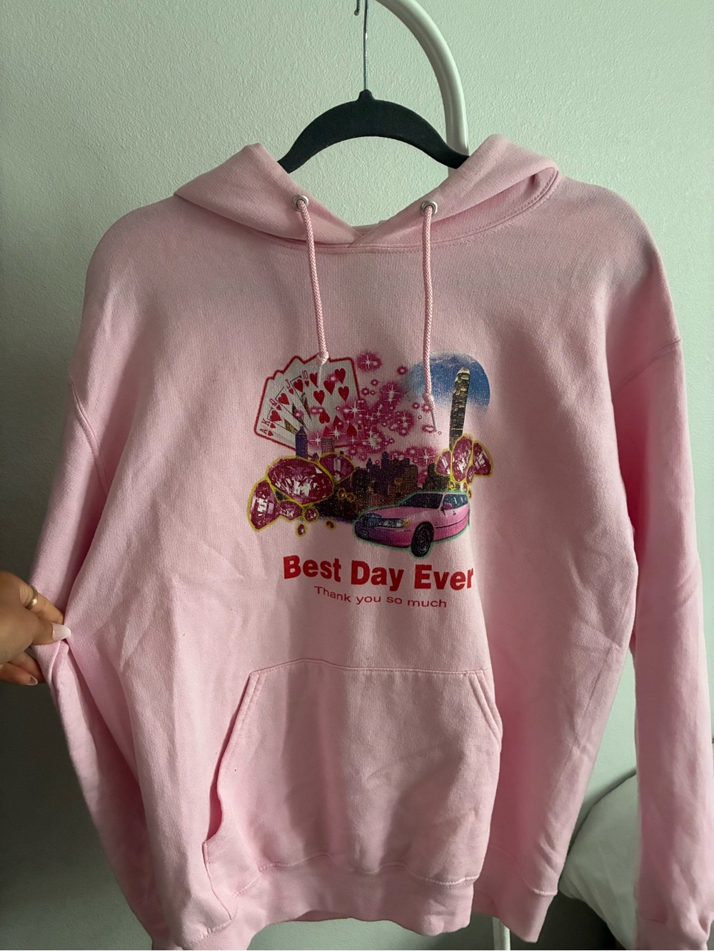 Best Day Ever Pink Pullover Hoodie with Drawstring